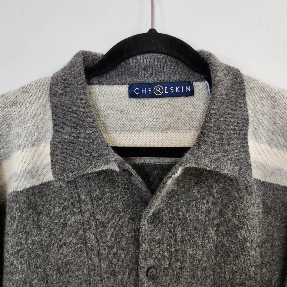 Vintage Ron Chereskin Lamswool Angora Rabbit Hair Men's Gray Striped  Sweater